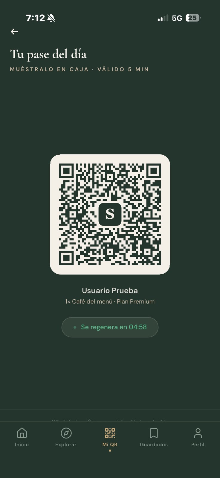 Pantalla de SIPPR con código QR para canjear el café del día